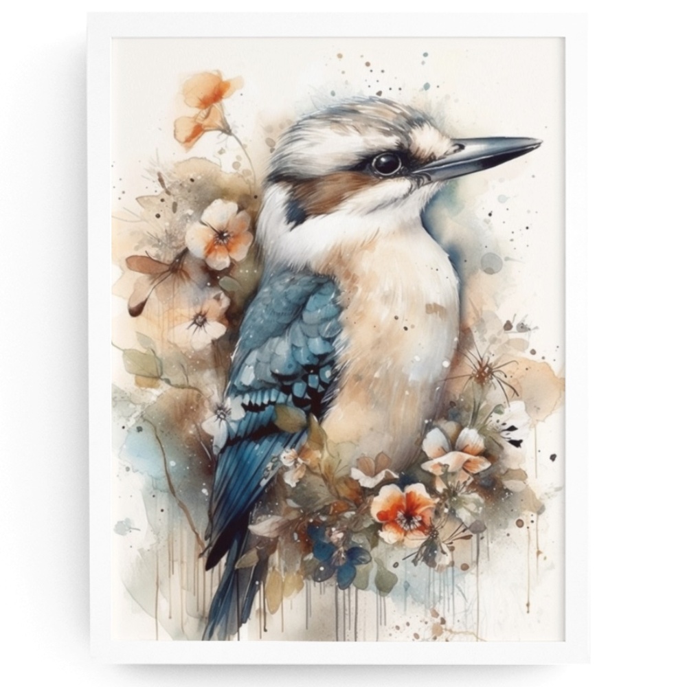 Watercolor Kookaburra Bird Portrait Wall Art Illustration Print Unframed